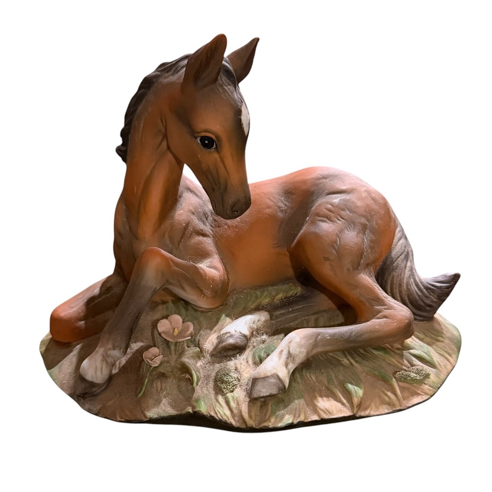 Vintage 1982 Homco Masterpiece Porcelain Horse Foal Colt Figurine Brown Matte